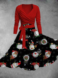 Women's Vintage Christmas Gnomes Print Two-Piece Dress