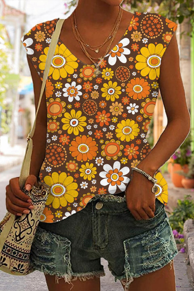 Women's Vintage Floral Print Sleeveless Tank Top