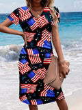 Women's Vintage American Tie Dye Print Midi Dress