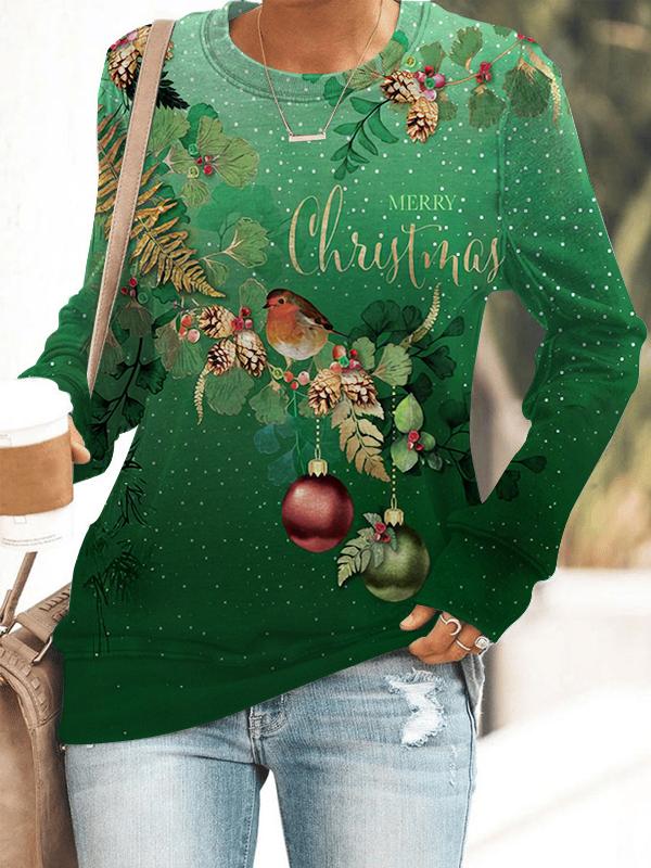 Vintage Christmas Floral Print Long Sleeve Sweatshirt