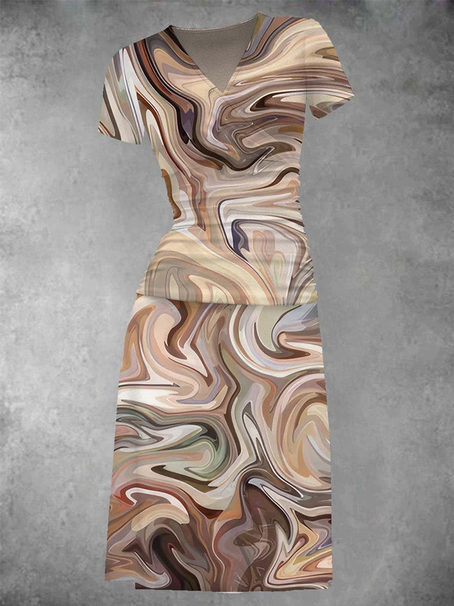 Women's Abstract Texture Art Two-Piece Midi Dress