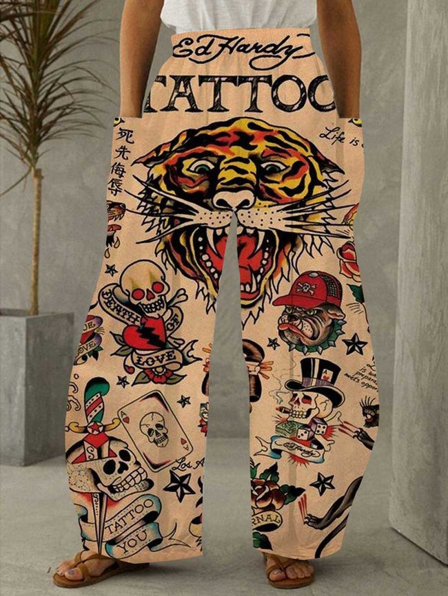 Vintage Ed Hardy Tattoo Print Pocket Lounge Pants