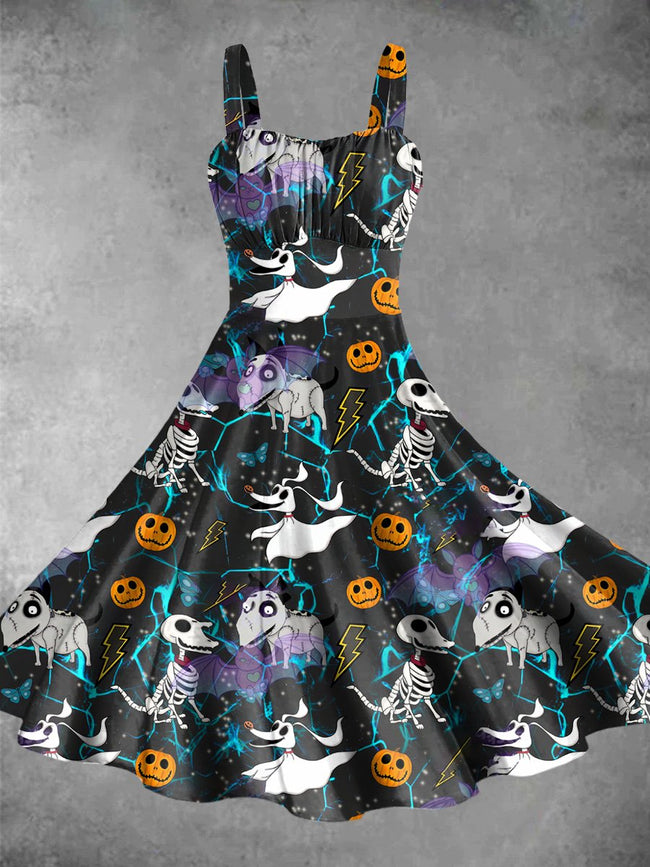 Vintage Skull Animal Halloween Print Backless Dress