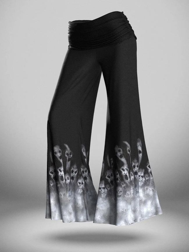 Women's Halloween Vintage Skull Print Wide Leg Pants