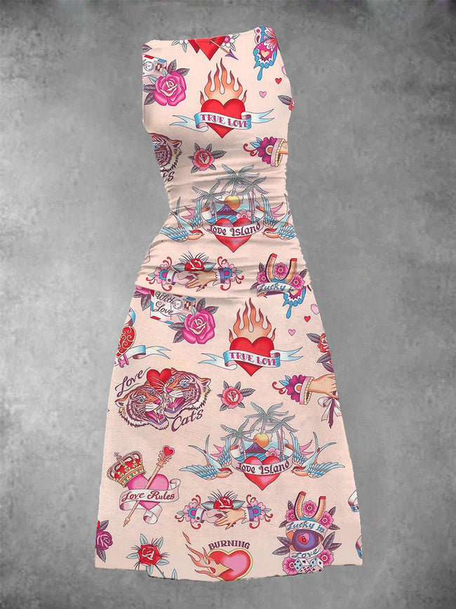 Women's Vintage True Love Print Maxi Dress