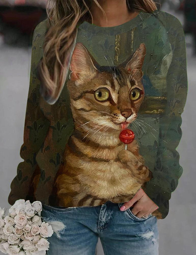 Vintage Cute Cat Art Print Sweatshirt