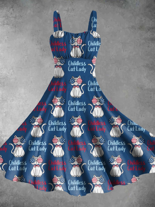 Childless Cat Lady Print Backless Dress