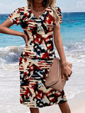 Women's Vintage American Tie Dye Print Midi Dress