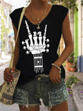 Women's Music Lover Skeleton Hand Guitar Inspired Print Sleeveless Tank Top