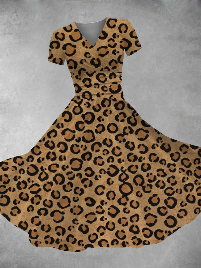 Women's Vintage Leopard Print Maxi Dress