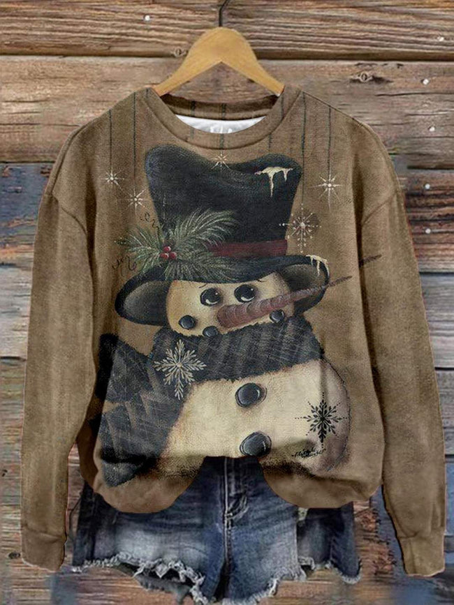 Vintage Snowman Print Sweatshirt