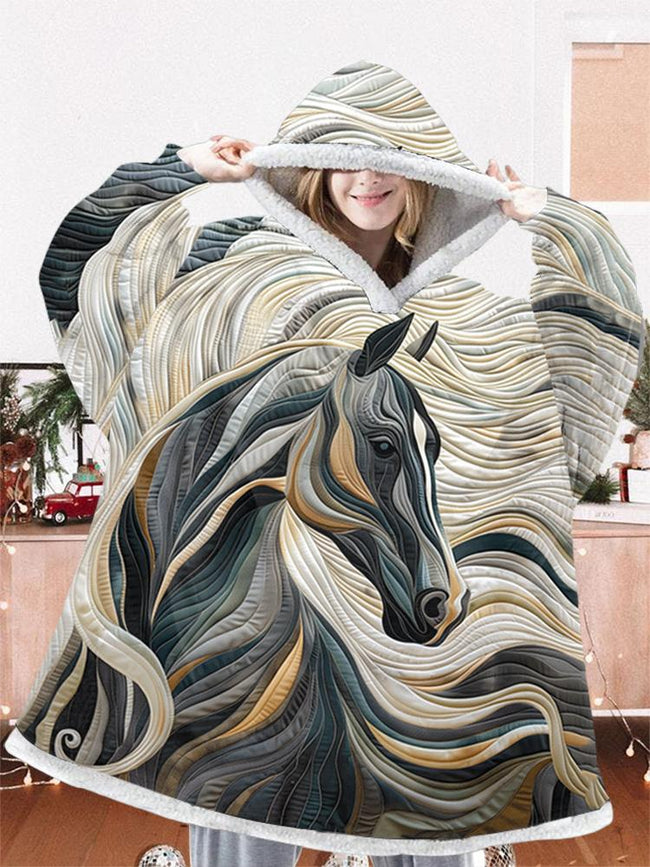 Horse print oversized flannel hoodie blanket