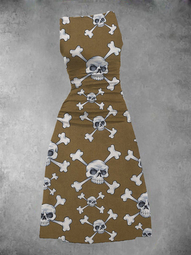 Women's Vintage Skull And Bones Print Maxi Dress