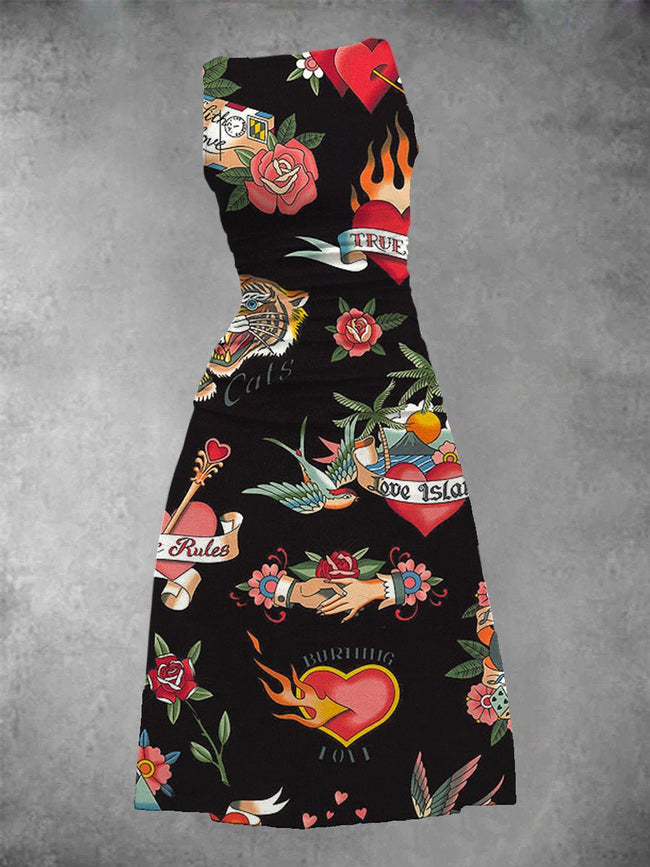 Women's True Love Vintage Tattoo Maxi Dress