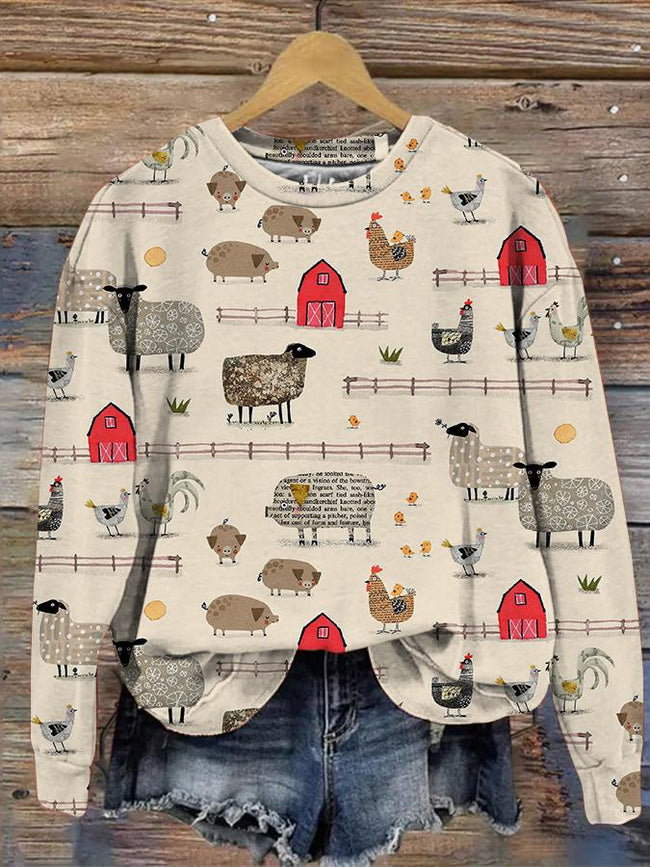 Vintage Farm Print Sweatshirt