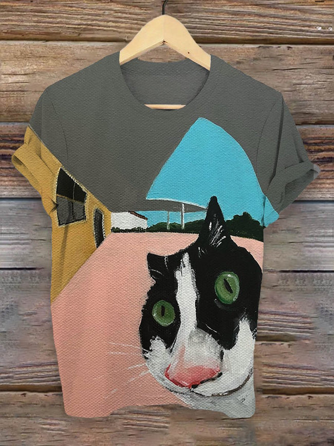 Funny Cute Cat Print T-shirt