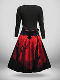 Women's Vintage Red and Black Bat Pattern Two-Piece Dress