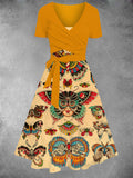 Women's Vintage Butterfly Print Graphic Two-Piece Dress