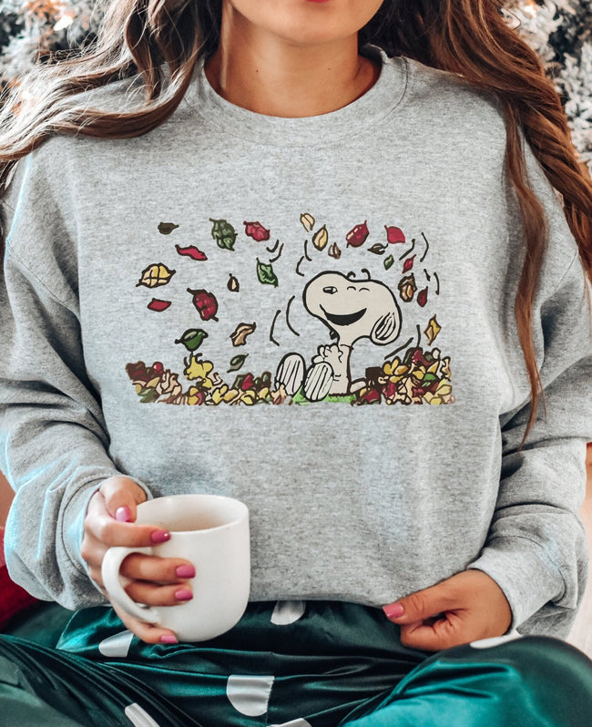 Vintage Fall Cute Cartoon Print Crew Neck Long Sleeve Sweatshirt