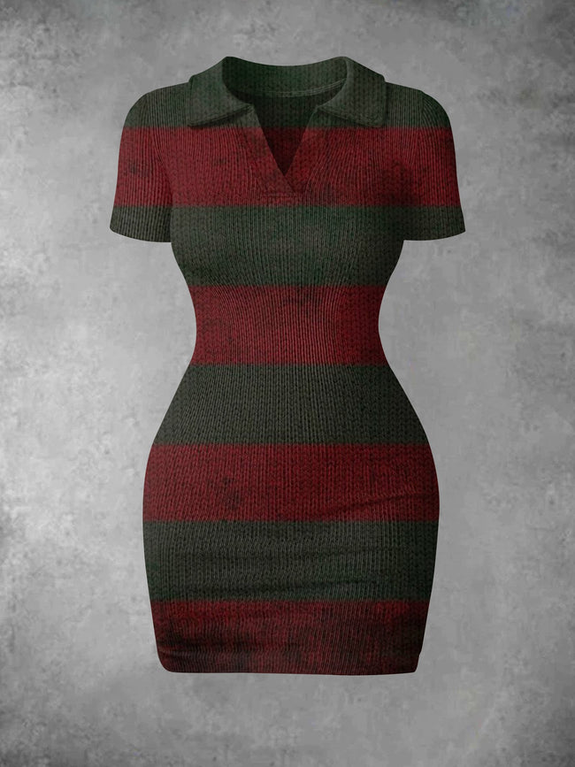 Women's Vintage Halloween Elm Street Print Ribbed Bodycon Mini Dress