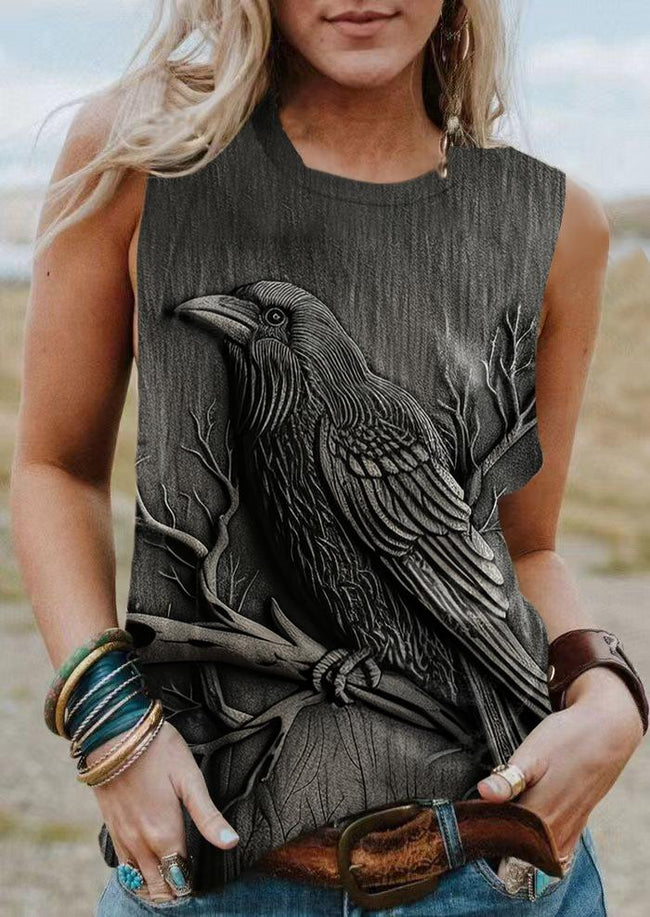 Vintage Dark Crow on Branch Print Tank Top