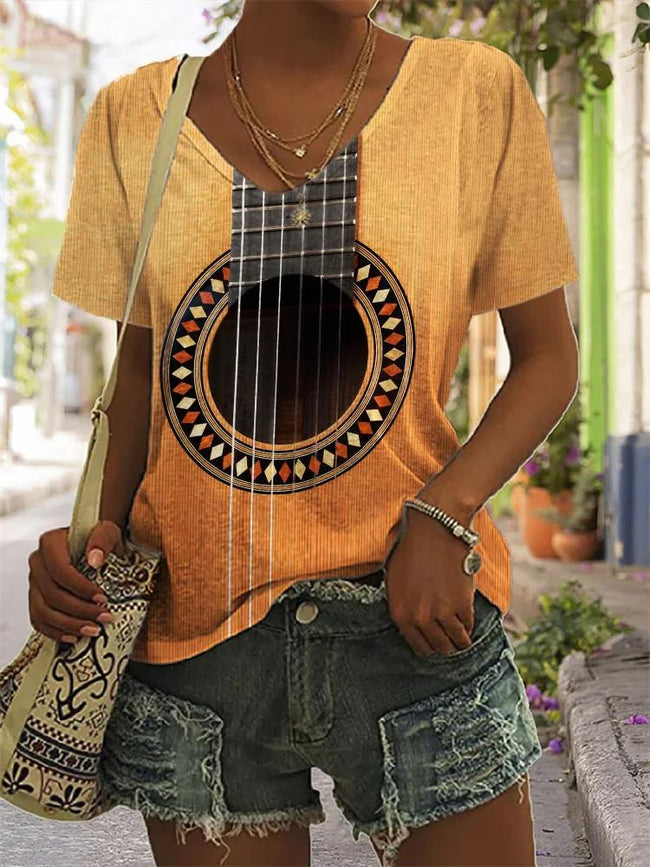 Women's Music Lover Guitar Inspired Gradient Print Casual T-shirt