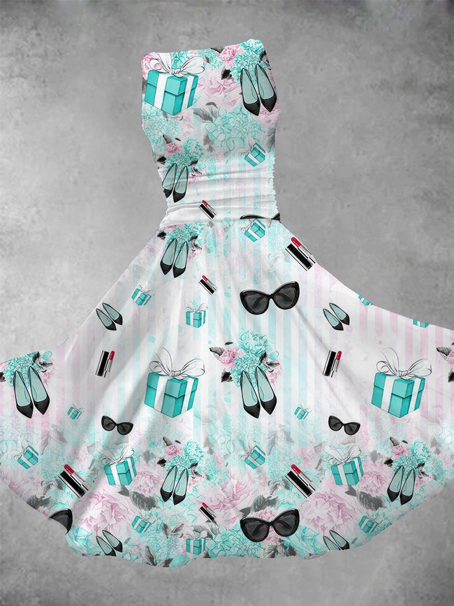 Women's Retro Tiffany Blue Print Maxi Dress