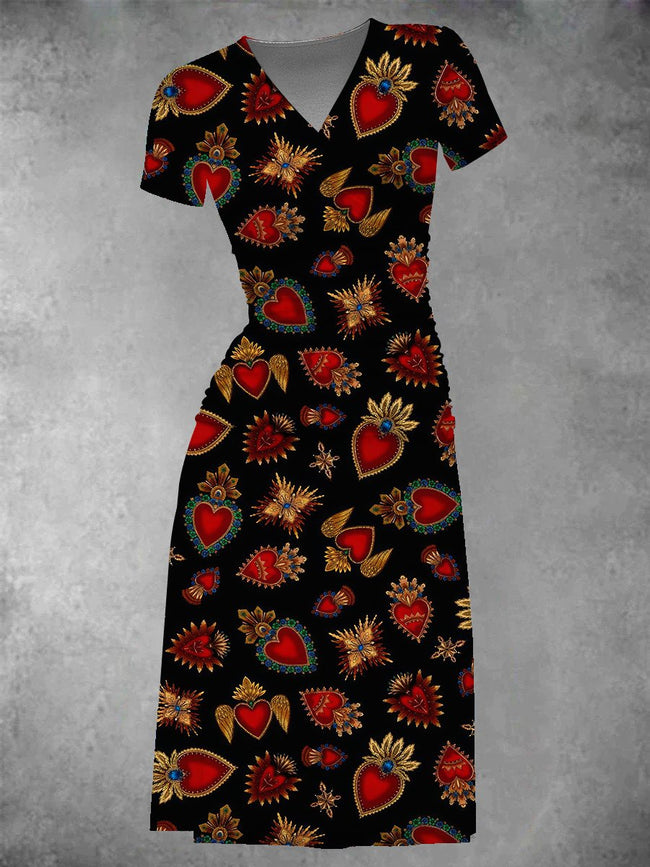 Women's Sacred Hearts Print Midi Dress