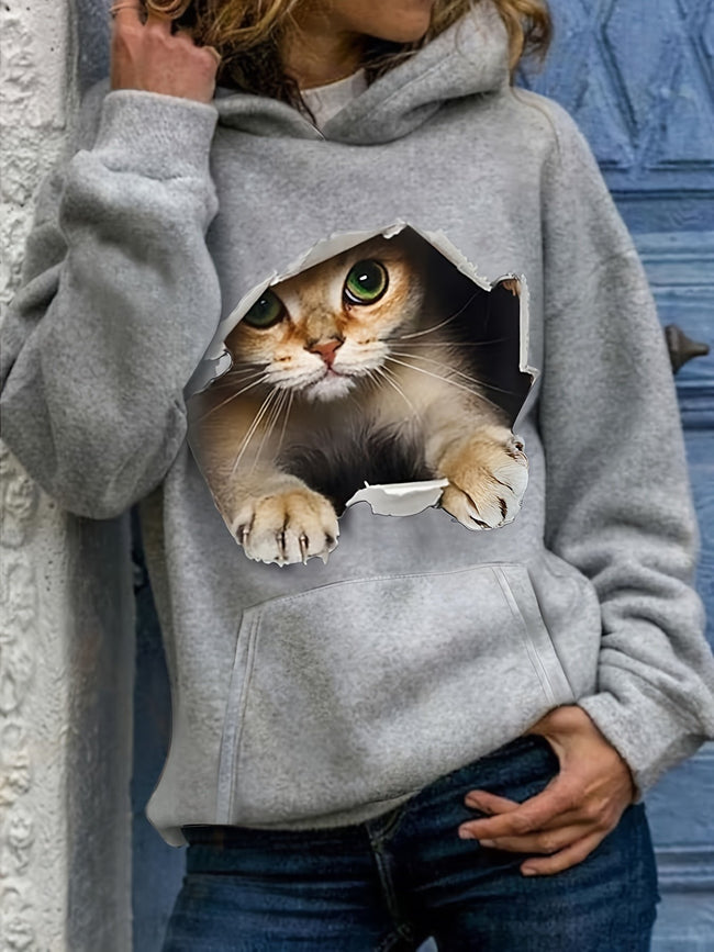 Cute Cat Print Hoodie