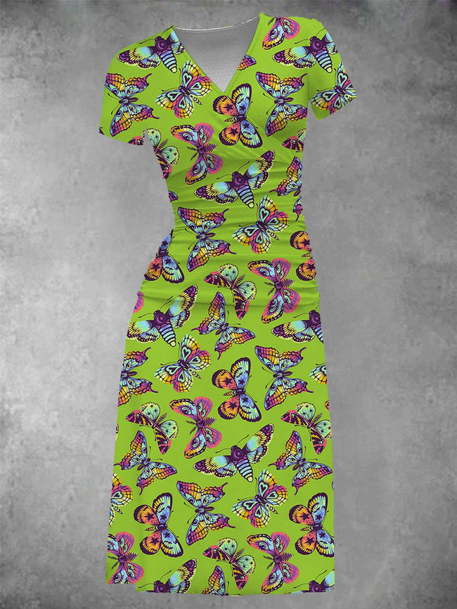 Women's Vintage Daydreamer Butterfly Kisses Print Midi Dress