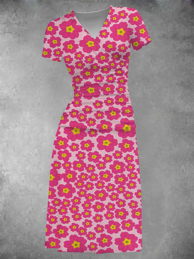 Women's Pink Florals Two-Piece Midi Dress