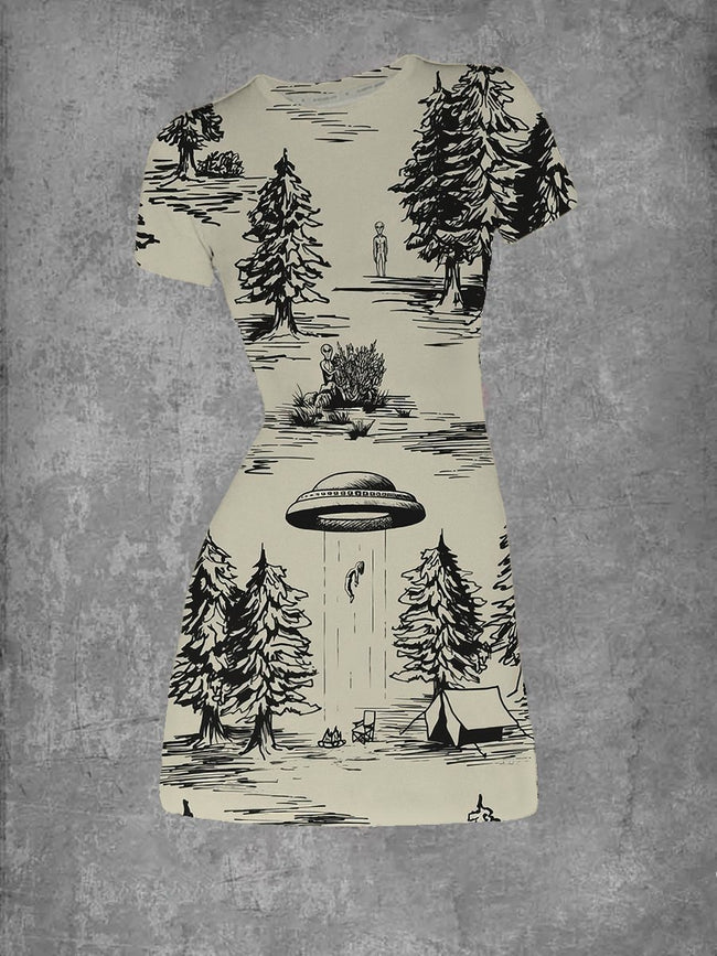 Women's Alien Abduction Graphic Crew Neck T-Shirt Dress