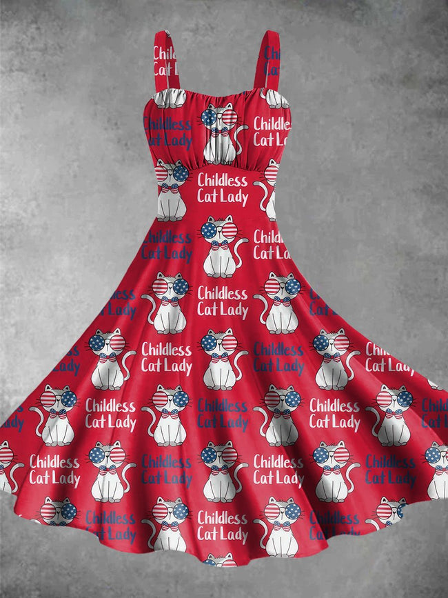 Childless Cat Lady Print Backless Dress