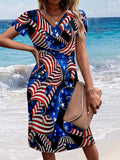 Women's Vintage American Tie Dye Print Midi Dress