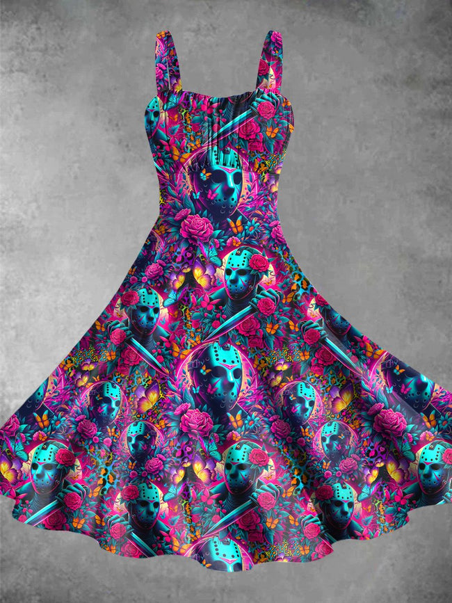 Vintage Killer Halloween Print Backless Dress