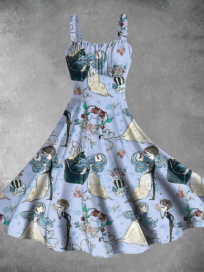 Vintage Halloween Bride Print Backless Dress