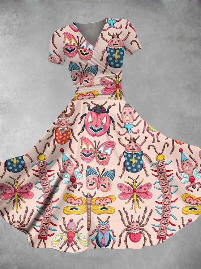 Women's Vintage Clown Bug Print Maxi Dress