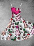 Women's Vintage Christmas Print Two-Piece Dress