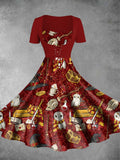 Vintage Halloween Wizard Print Two-Piece Dress