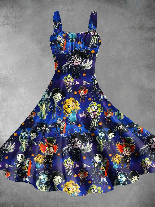 Vintage Halloween Movie Print Backless Dress