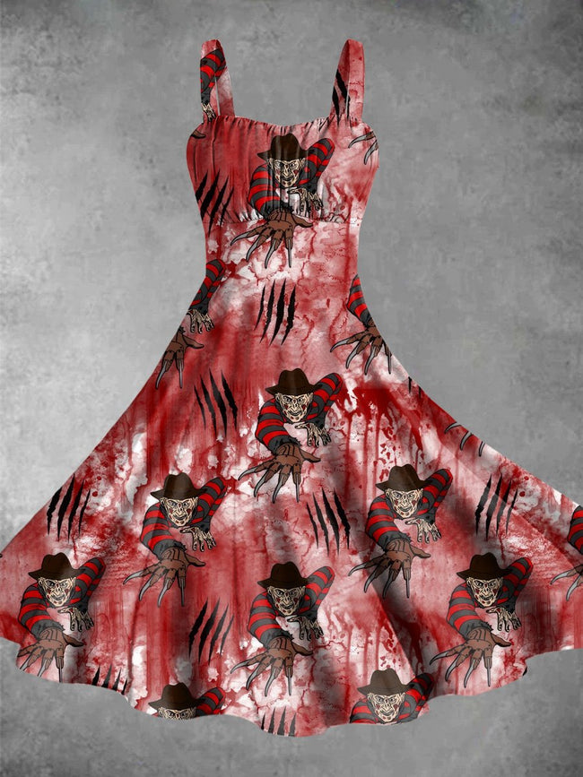 Vintage Killer In A Pool Of Blood Halloween Print Backless Dress