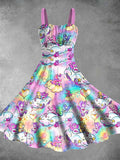 Vintage 1980s Rainbow Girl Print Two-Piece Dress