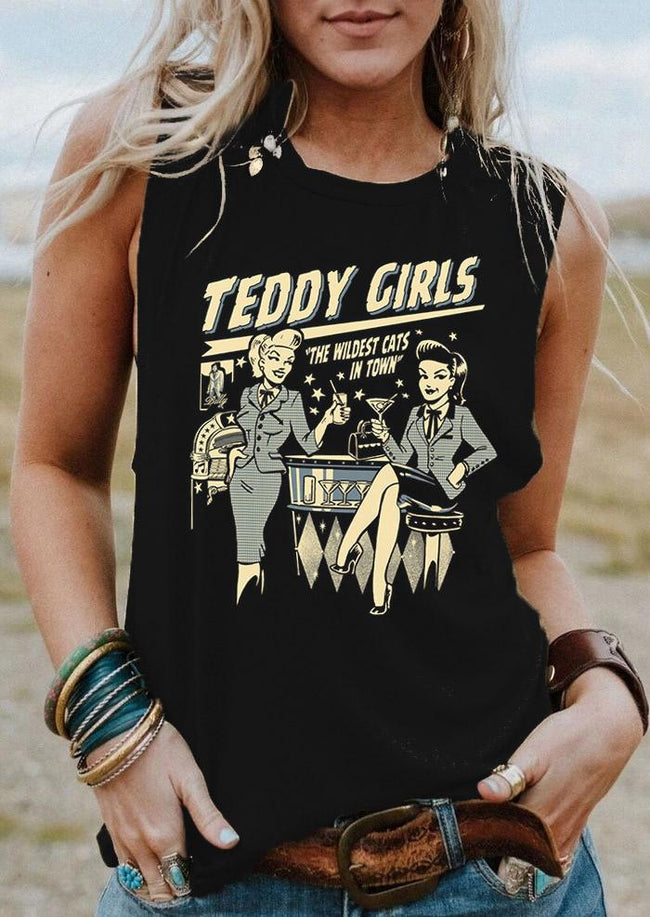 Vintage Teddy Girls Print Tank Top