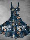 Vintage Halloween Wizard Print Two-Piece Dress