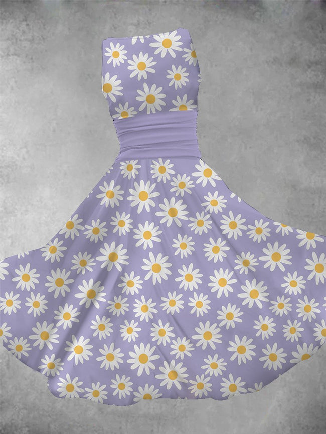 Women's Vintage Daisy Print Maxi Dress