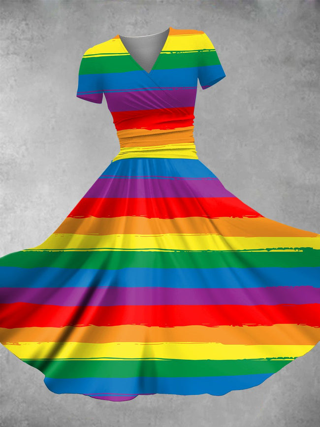 Women's Vintage LGBT Rainbow Print Maxi Dress