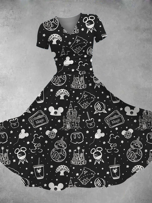 Women's Vintage Cute Magical Cartoon Print Maxi Dress