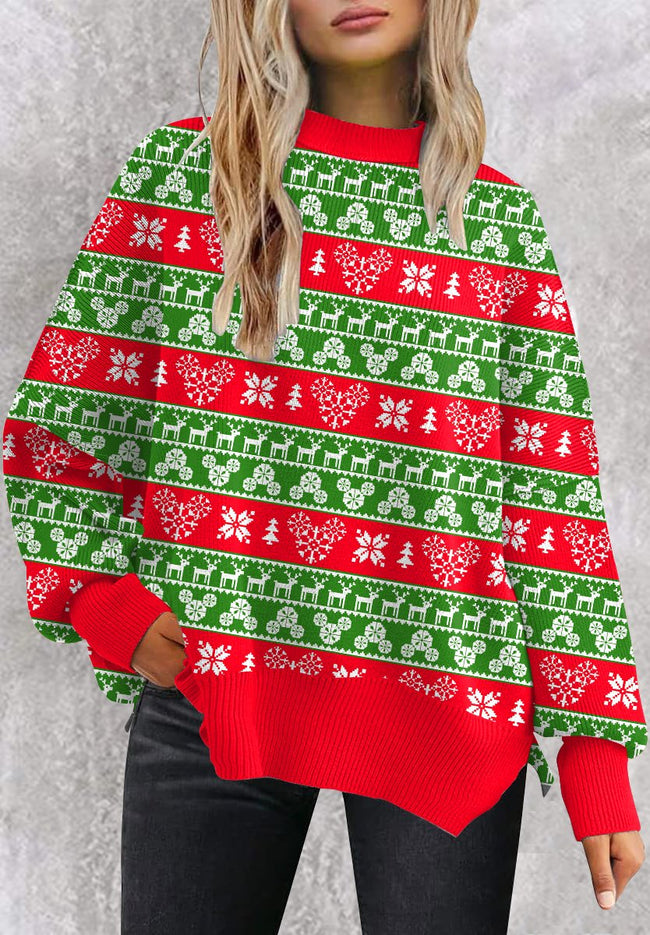 Vintage Christmas Print Casual Knit Pullover Sweater