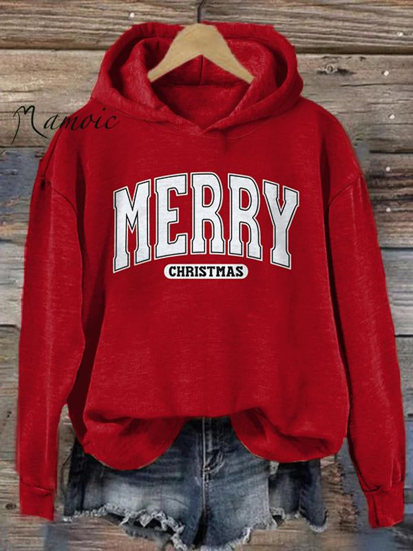 Vintage Merry Christmas Print Hoodie