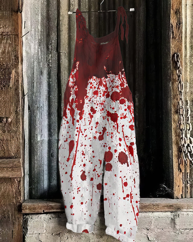 Women's Halloween Blood Retro Print Jumpsuit